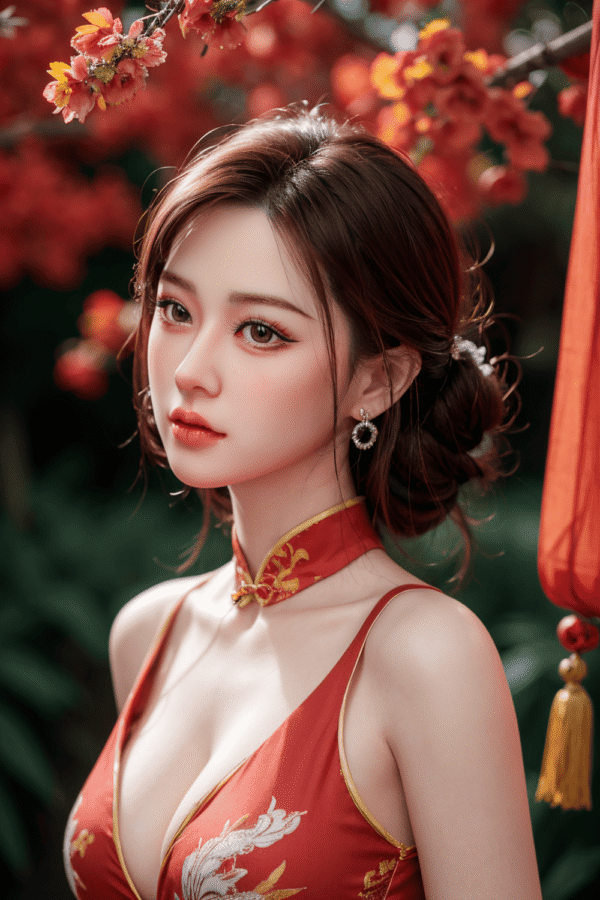 foxy 157cm (5'2") 70 lbs (32kg) brunette tpe sex doll – curvy asian beauty in red cheongsam qipao (eu direct dispatch)