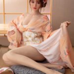 heat 166cm (5'5") 73 lbs (33kg) brunette tpe sex doll – slim asian beauty in peach floral kimono (eu direct dispatch)