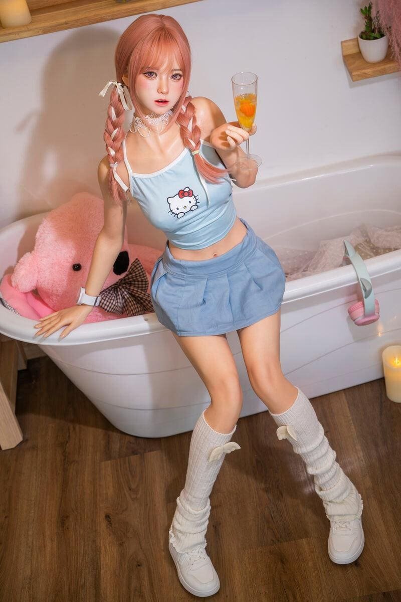 thea 140cm (4'7") 55 lbs (25kg) pink hair tpe sex doll – petite anime cosplay beauty in pastel blue set (eu direct dispatch)