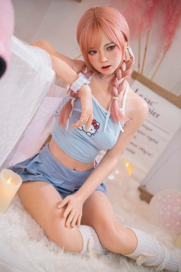 thea 140cm (4'7") 55 lbs (25kg) pink hair tpe sex doll – petite anime cosplay beauty in pastel blue set (eu direct dispatch)