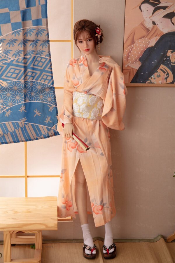 heat 166cm (5'5") 73 lbs (33kg) brunette tpe sex doll – slim asian beauty in peach floral kimono (eu direct dispatch)