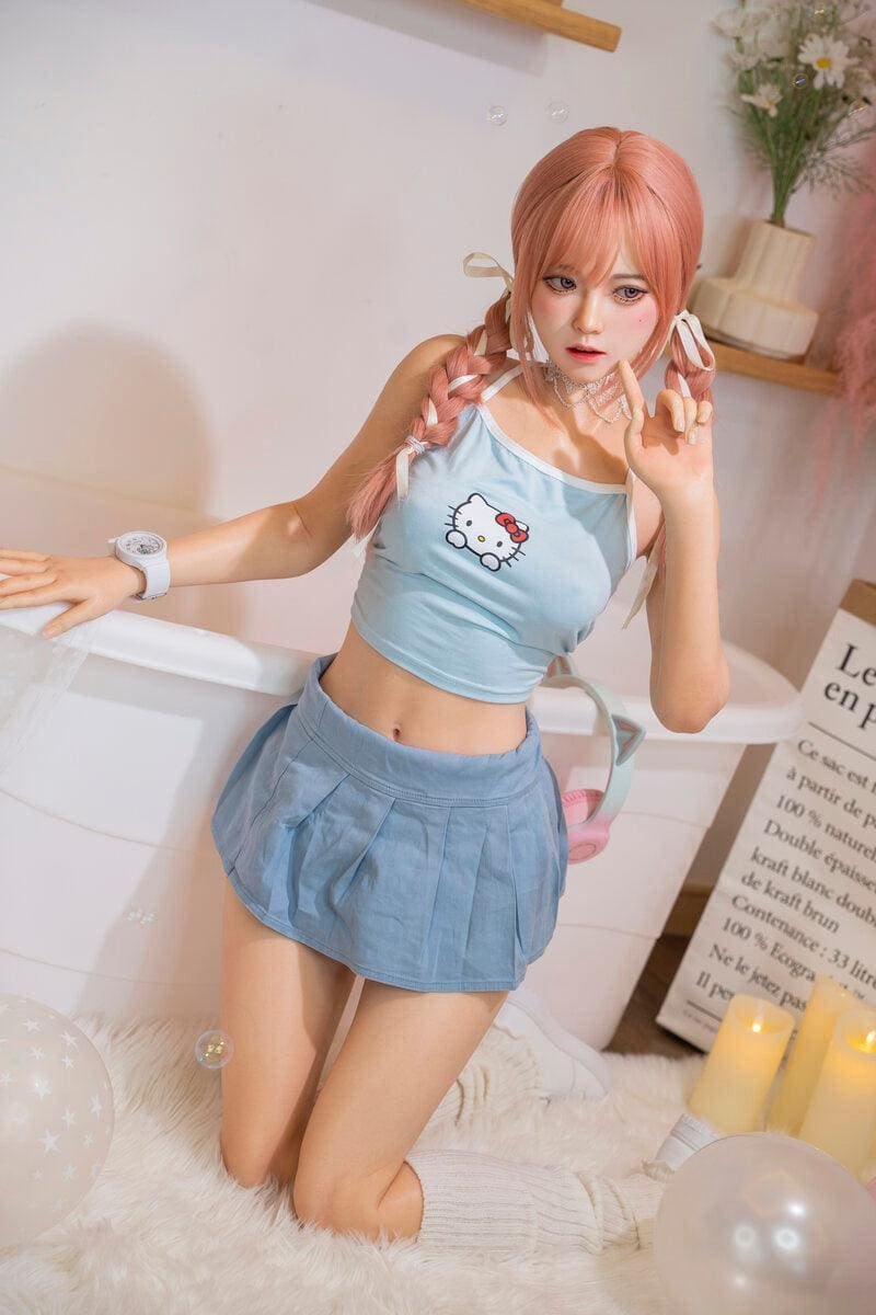 thea 140cm (4'7") 55 lbs (25kg) pink hair tpe sex doll – petite anime cosplay beauty in pastel blue set (eu direct dispatch)