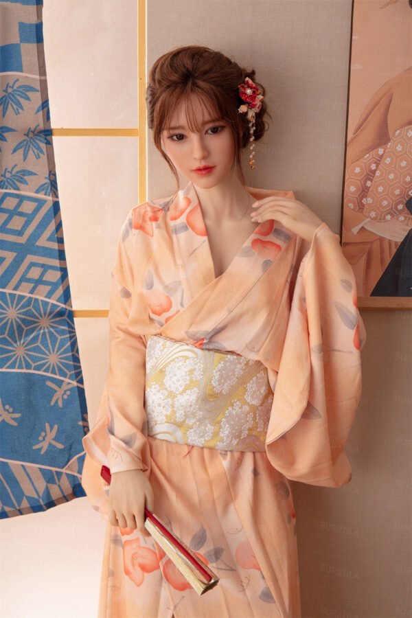 heat 166cm (5'5") 73 lbs (33kg) brunette tpe sex doll – slim asian beauty in peach floral kimono (eu direct dispatch)