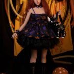Uma 140cm 25kg auburn wavy hair petite gothic cat ears TPE sex doll floral dress EU warehouse stock