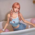 thea 140cm (4'7") 55 lbs (25kg) pink hair tpe sex doll – petite anime cosplay beauty in pastel blue set (eu direct dispatch)