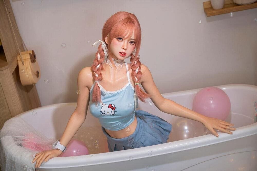 thea 140cm (4'7") 55 lbs (25kg) pink hair tpe sex doll – petite anime cosplay beauty in pastel blue set (eu direct dispatch)