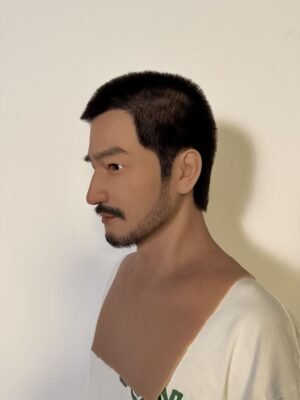 Tom realistic Asian male silicone mask with stubble beard for film FX and cosplay