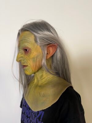 Sam realistic old witch silicone mask with grey hair for film FX and Halloween cosplay