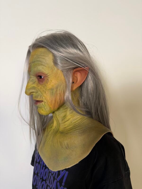 Sam realistic old witch silicone mask with grey hair for film FX and Halloween cosplay
