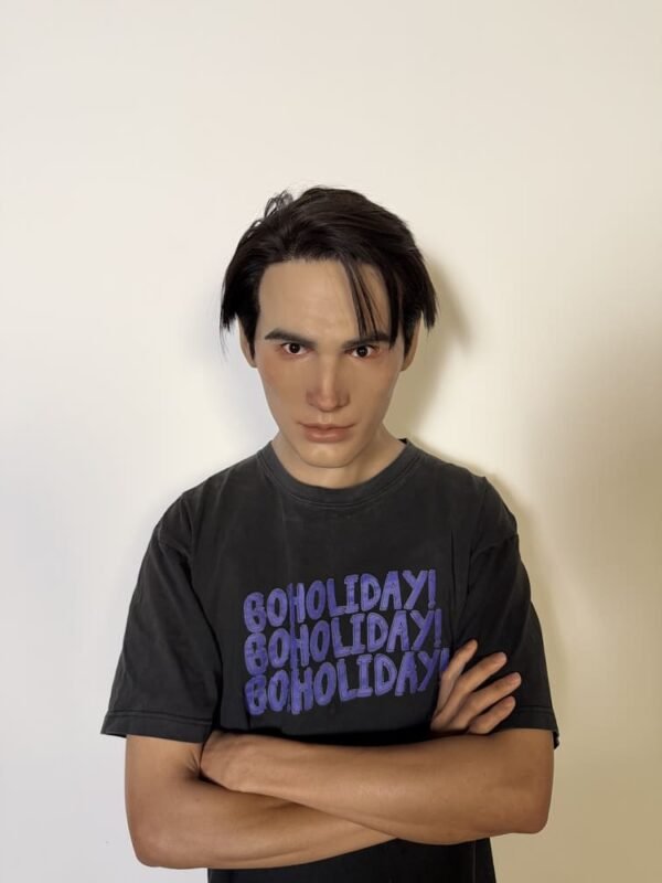 realistic asian male silicone mask with stubble handcrafted lifelike headgear for cosplay, film fx & stage performance