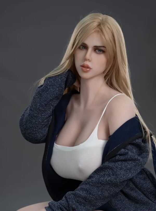 Kaia 161cm 48kg blonde hair voluptuous Caucasian TPE sex doll white cami EU warehouse stock