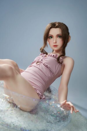 Rera 148cm 28kg brunette hair petite Western anime TPE sex doll dusty pink ruffled swimsuit EU warehouse stock