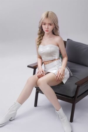 Sela 157cm 32kg blonde side braid slim Asian TPE sex doll white leather top skirt EU warehouse stock