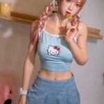 Thea 140cm 25kg pink twin braids hair petite anime cosplay Asian TPE sex doll pastel blue outfit EU warehouse stock