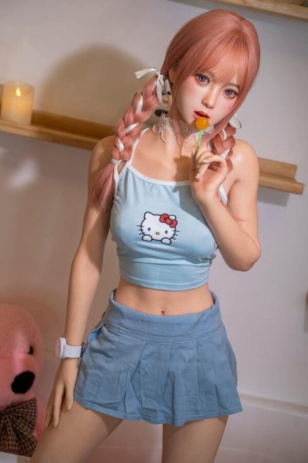 Thea 140cm 25kg pink twin braids hair petite anime cosplay Asian TPE sex doll pastel blue outfit EU warehouse stock
