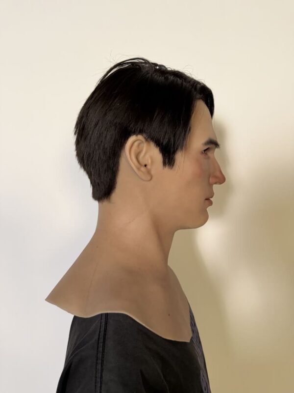 realistic asian male silicone mask with stubble handcrafted lifelike headgear for cosplay, film fx & stage performance