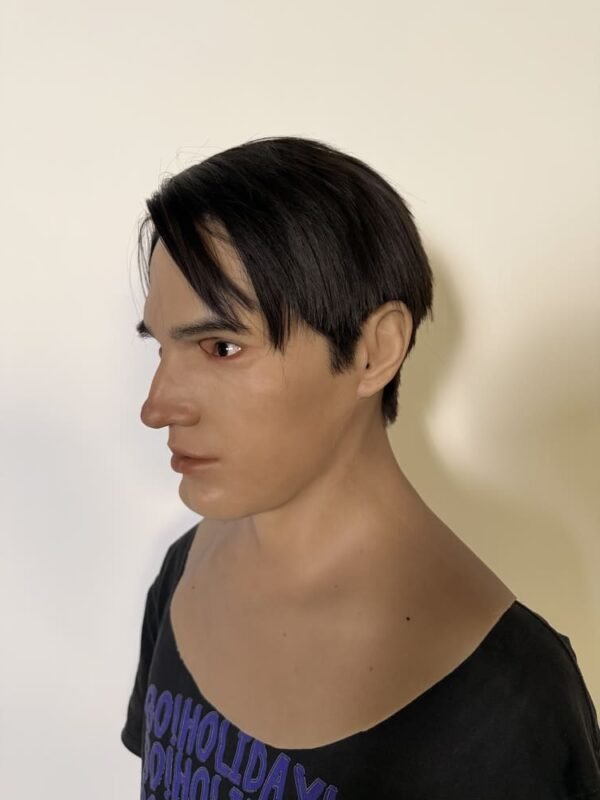 realistic asian male silicone mask with stubble handcrafted lifelike headgear for cosplay, film fx & stage performance