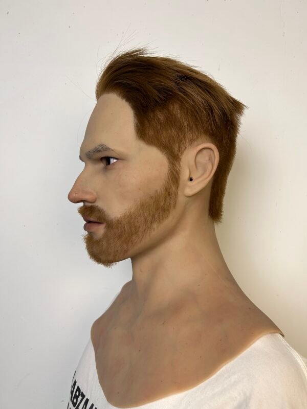alex realistic male silicone mask with wavy hair & beard handcrafted lifelike headgear for cosplay, disguise & film fx (copy)