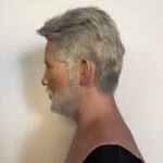 Bob ultra-realistic elderly male silicone mask with styled grey hair and full beard for disguise and film FX