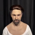 Carl realistic silicone male mask with styled hair and goatee beard front view