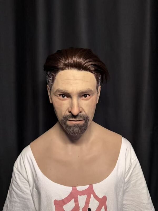 Carl realistic silicone male mask with styled hair and goatee beard front view