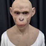 Cole realistic chimpanzee ape silicone mask with wrinkles and chest plate front view