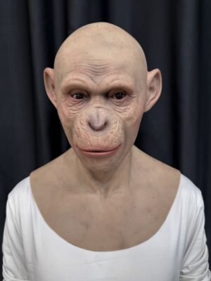 Cole realistic chimpanzee ape silicone mask with wrinkles and chest plate front view