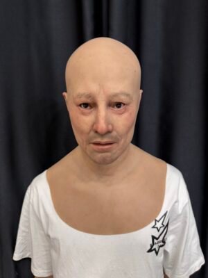 Dean realistic bald male silicone mask with aging skin texture and chest plate front view
