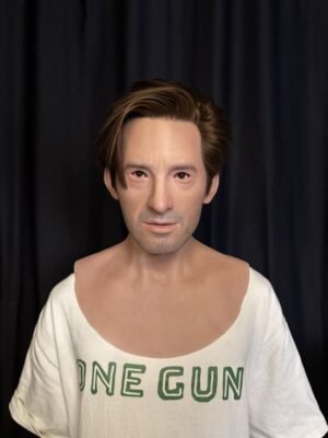 Eric ultra-realistic male silicone mask with styled brown side-parted hair and light stubble for disguise and film FX