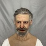 Kyle realistic old man silicone mask with styled grey hair and full beard front view