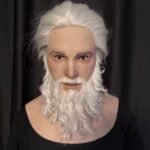 Luke ultra-realistic elder male silicone mask with styled white hair and long curly beard for film FX and cosplay
