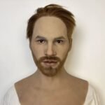Ray realistic silicone male mask with brown styled hair and full beard front view
