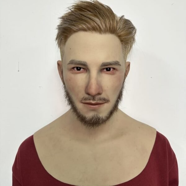 Ross realistic silicone male mask with blonde styled hair and beard front view