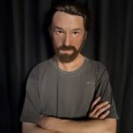 Ryan realistic silicone male mask with dark brown hair and full beard front view