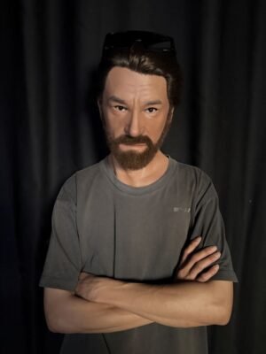 Ryan realistic silicone male mask with dark brown hair and full beard front view