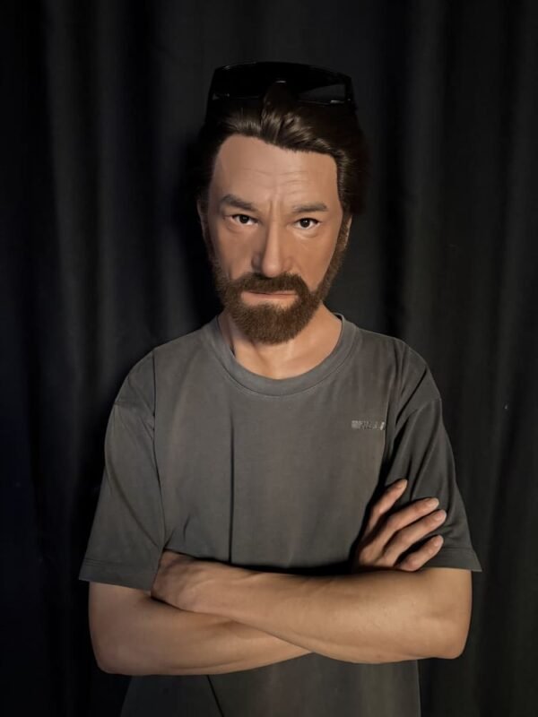 Ryan realistic silicone male mask with dark brown hair and full beard front view