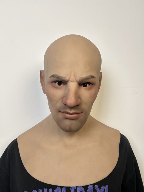 Toby realistic bald male silicone mask with chest plate front view