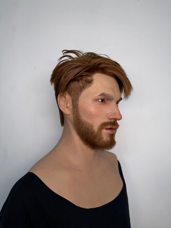 paul hyper realistic male silicone mask with brown hair & full beard for film fx & disguise (copy)
