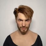 Jay realistic silicone male mask with brown styled hair and beard front view