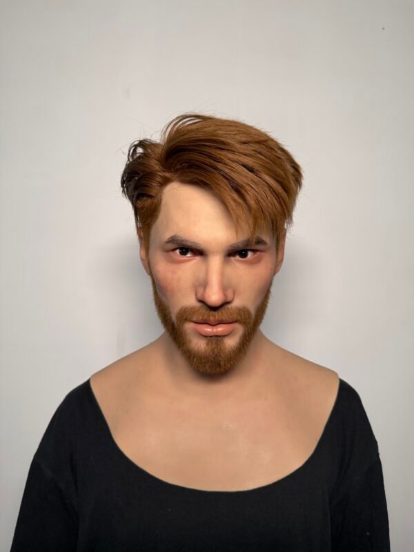paul hyper realistic male silicone mask with brown hair & full beard for film fx & disguise (copy)