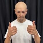 Neil realistic bald Caucasian male silicone mask with chest plate front view