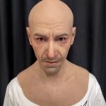 Neil realistic bald Caucasian male silicone mask with chest plate front view