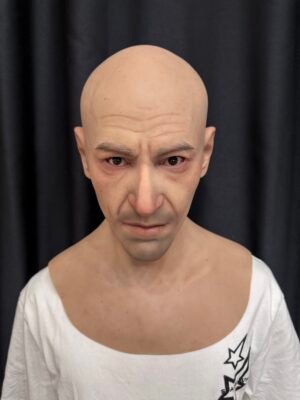 Neil realistic bald Caucasian male silicone mask with chest plate front view